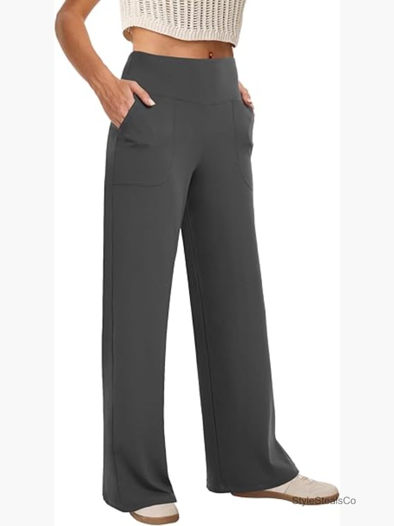 High Waist Wide Leg Yoga Pants With Pockets Stretch Lounge Work Casual